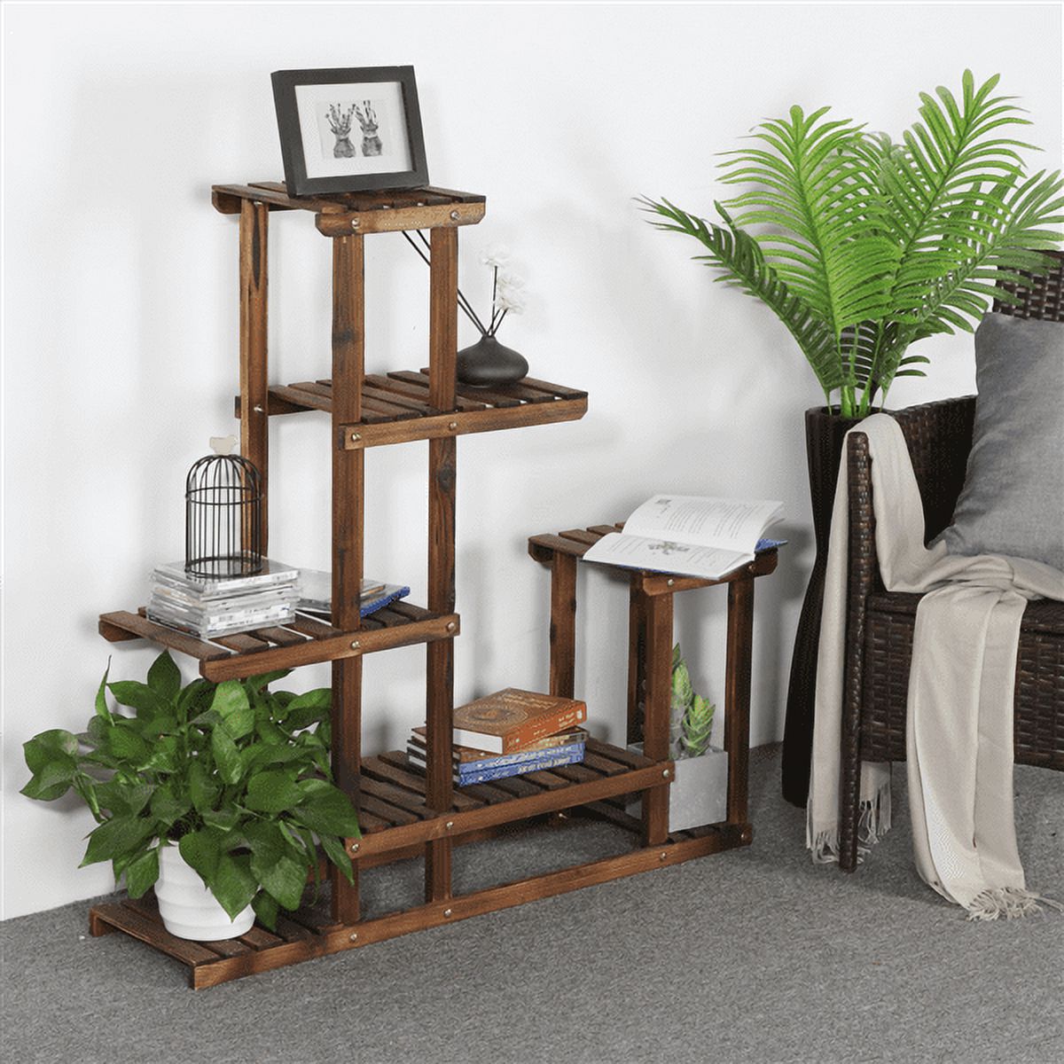 6-Shelf Wooden Flower Stand Plant Display for Indoors and Outdoors - image 3 of 7