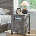thumbnail image 2 of T4TREAM Farmhouse 3-Tier Nightstand with Charging Station, 18" Rustic End Table with Barn Door for Living Room, Bedroom,Grey, 2 of 7