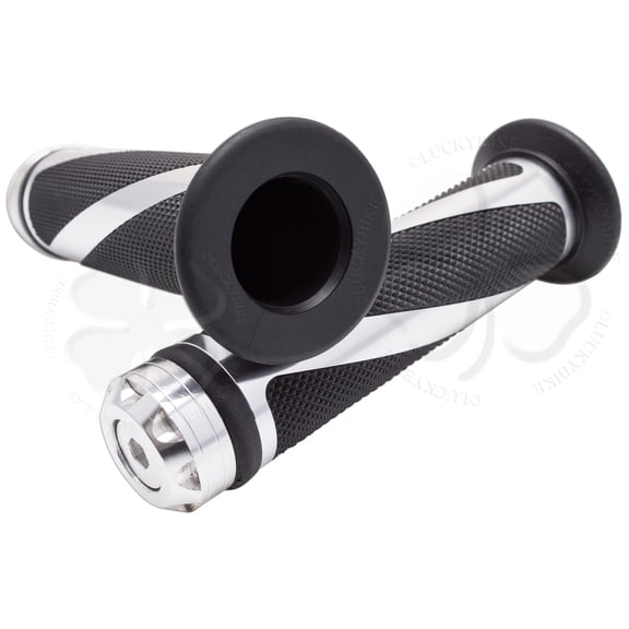 Silver Twist Motorcycle Hand Grips Bar Ends 7/8 Handlebar GSXR 600 750 1000 1300 Hayabusa