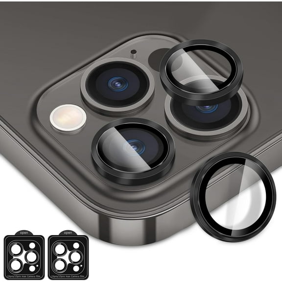 2*Pack(Black)Camera Lens Protector for iPhone 15 Pro and iPhone 15 Pro Max,9H Tempered Glass Metal Ring Camera Cover,Ultra HD,Anti-Scratch,Case Friendly,Compatible iPhone 14 Pro and 14 Pro Max