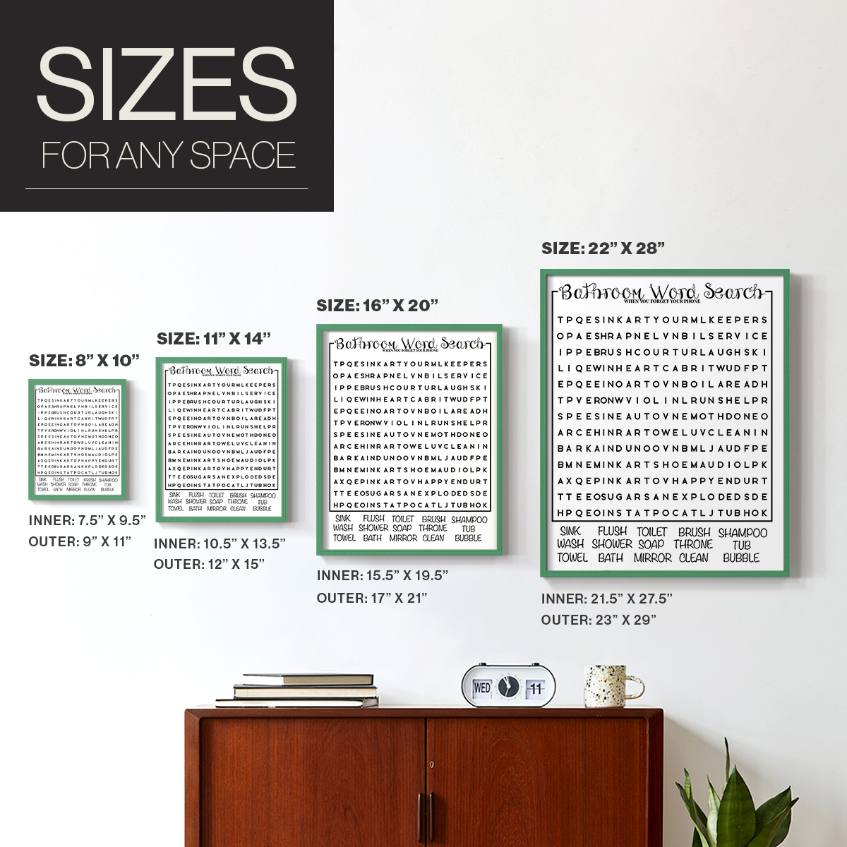 Bath Word Search in Paper Solid Wood 11 x 14 Framed Print
