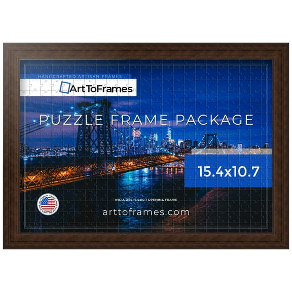 ArtToFrames 15.4x10.7 Inch - 39x27 CM Brown Puzzle Frame for 300 piece Puzzles.1.00 Inch Custom MDF Puzzle Frames, Walnut - Comes with Regular Glass