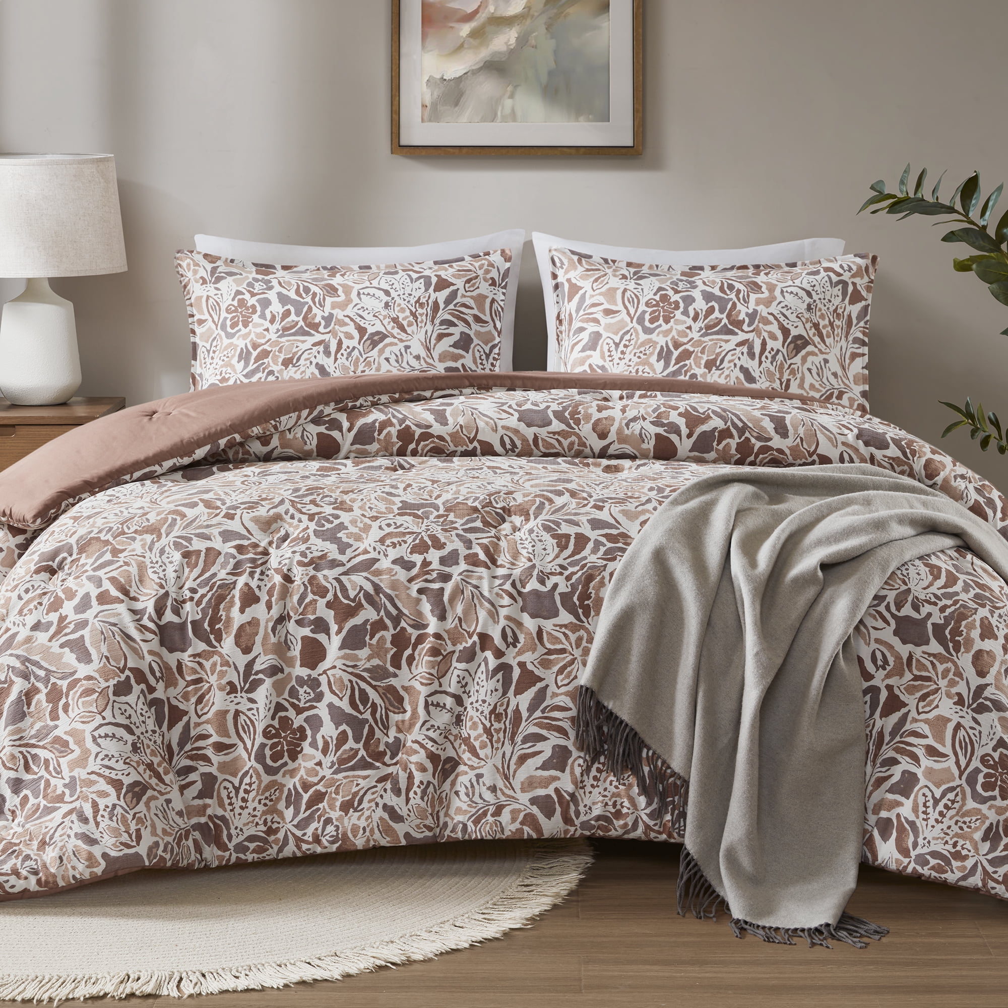 Mainstays Full/Queen Comforter Set, All-Season, 3-Piece, Textured Modern Floral