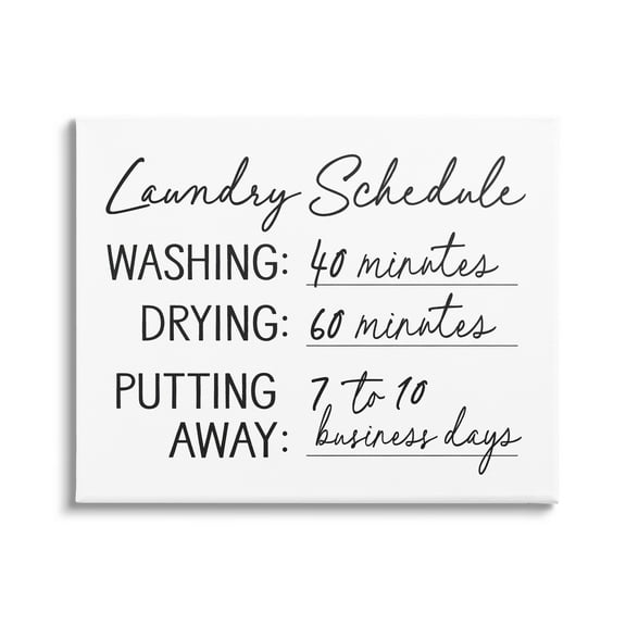 Stupell Industries Laundry Schedule Witty Text Casual Home Sign Graphic Art Gallery Wrapped Canvas Print Wall Art, Design by Lettered and Lined