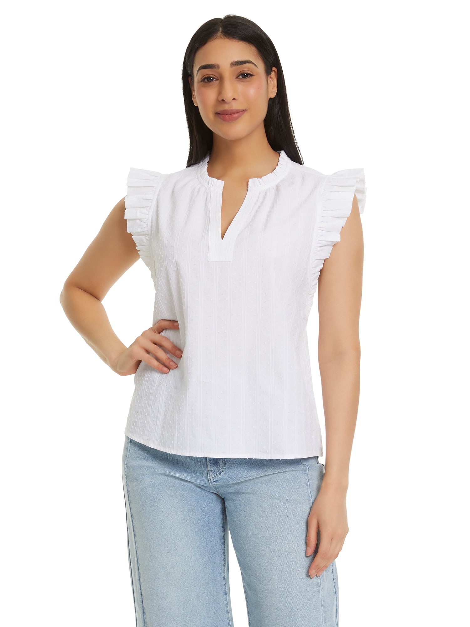 Gloria Vanderbilt Swan Series Women's Ruffle Sleeve Top, Sizes XS-XXL