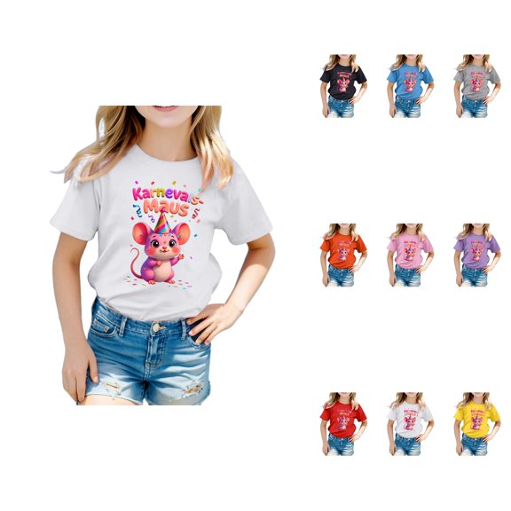 Girls' Cotton Short Sleeve T-Shirts Casual Graphic Tees Comfortable Tops for 3-7 Years
