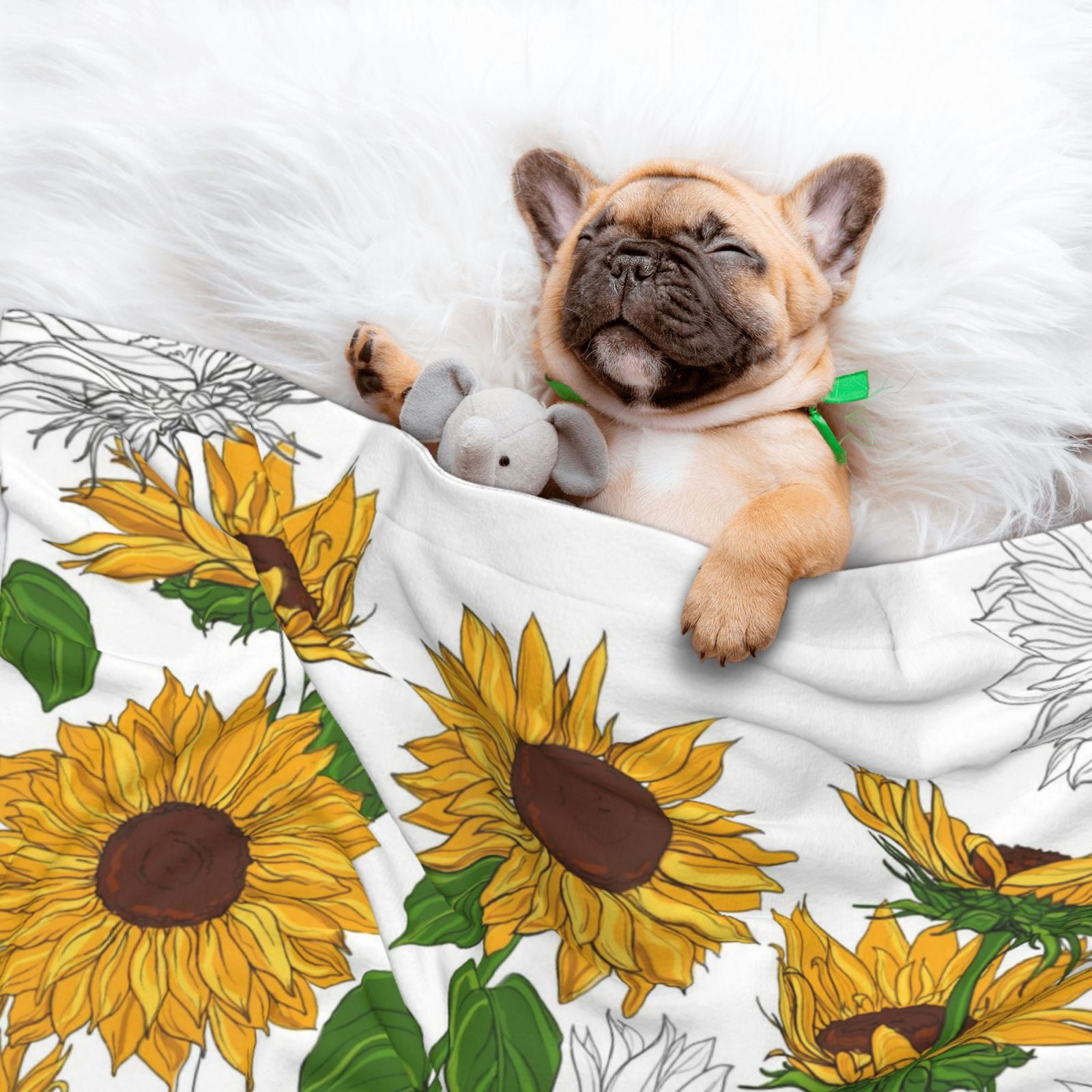 Naloa Plump Sunflower And Sketch Dog Blanket, 3 Sizes Cat Blanket for Indoor Cats Large Medium Small Dog Gifts-Large