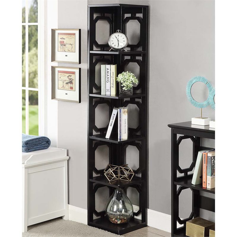 Scranton & Co 5 Shelf Corner Bookcase in Black
