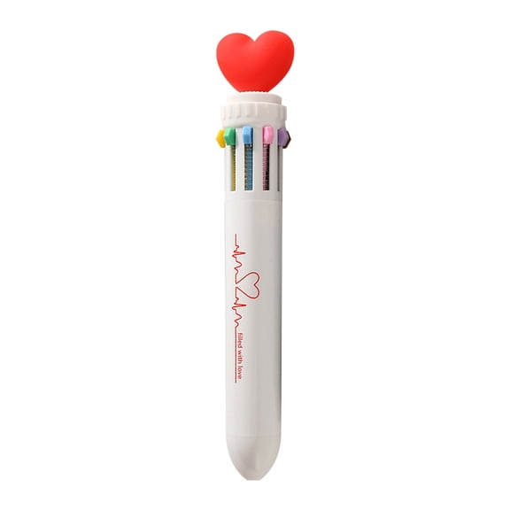 Qiweii Valentine's Day Heart Shaped Transparent 10 Color Ballpoint Pen,Multi Color Pen for Writing Note Taking Journaling Office Use and Festive Accessory
