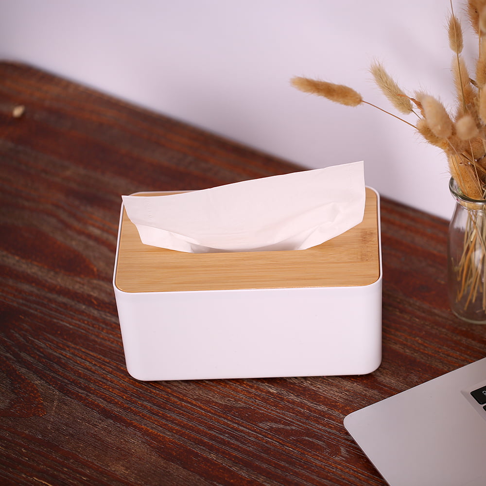 Yardwe 1PC Tissue Box Cover Rectangular Decorative Bamboo Tissue Paper Box Cover Paper Towel Case Container Napkin Holder for Office Home Hotel 