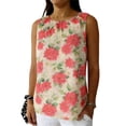 thumbnail image 3 of TaTaai Womens Sleeveless Chiffon Printed Top Gathered Neck Gold Embroidery Elegant Soft Lightweight Breathable Versatile Office Date Daily Outfit Top Gift, 3 of 9