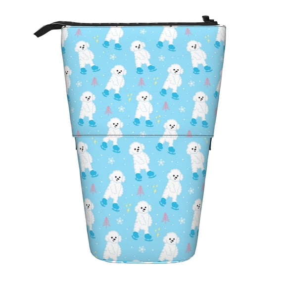 Picia Skating Poodle Fun Print Telescopic Pencil Case, Telescopic Pen Holder Telescopic Pencil Pouch Bag Stationery Pencil Case Box Storage Organizer Makeup Bag