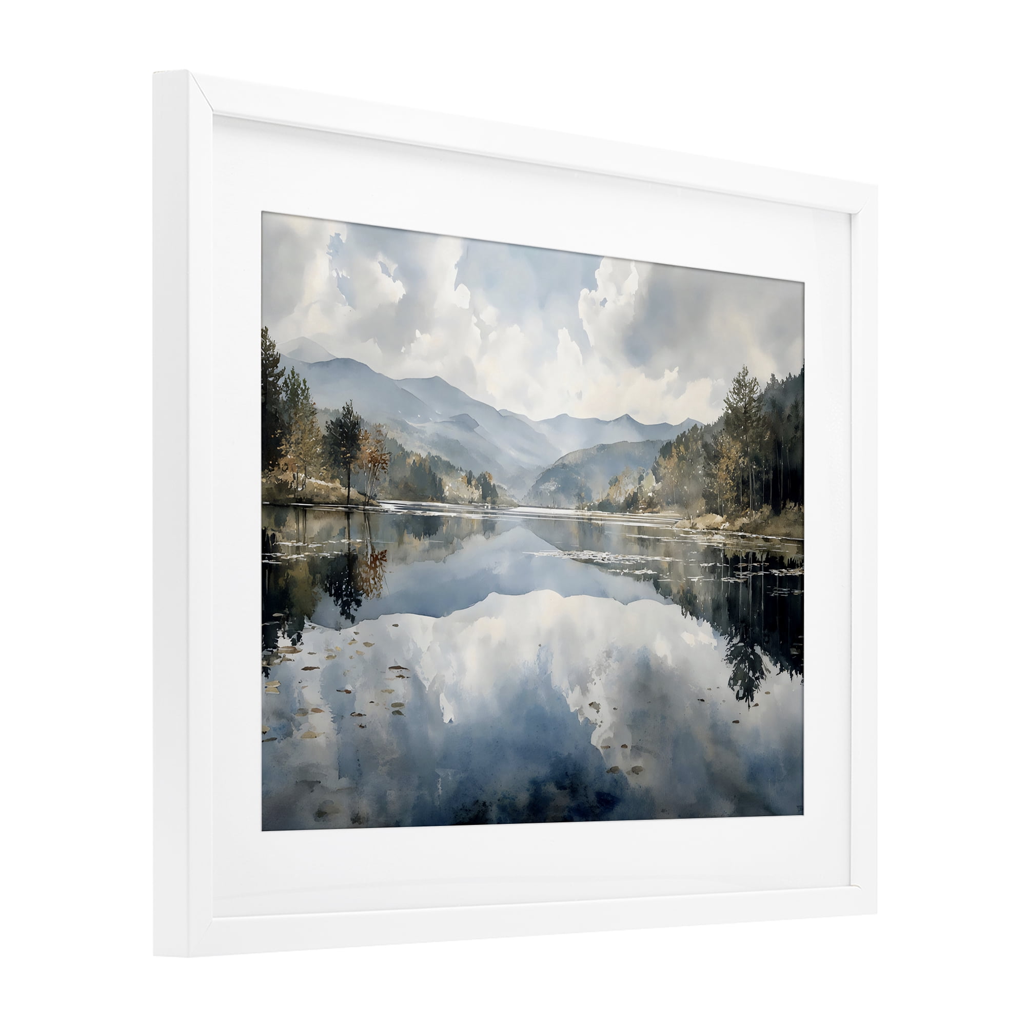 Stupell Industries Nature's Reflection on Mountain Lake White Framed Print Under Glass, design by Franklyn Gregory