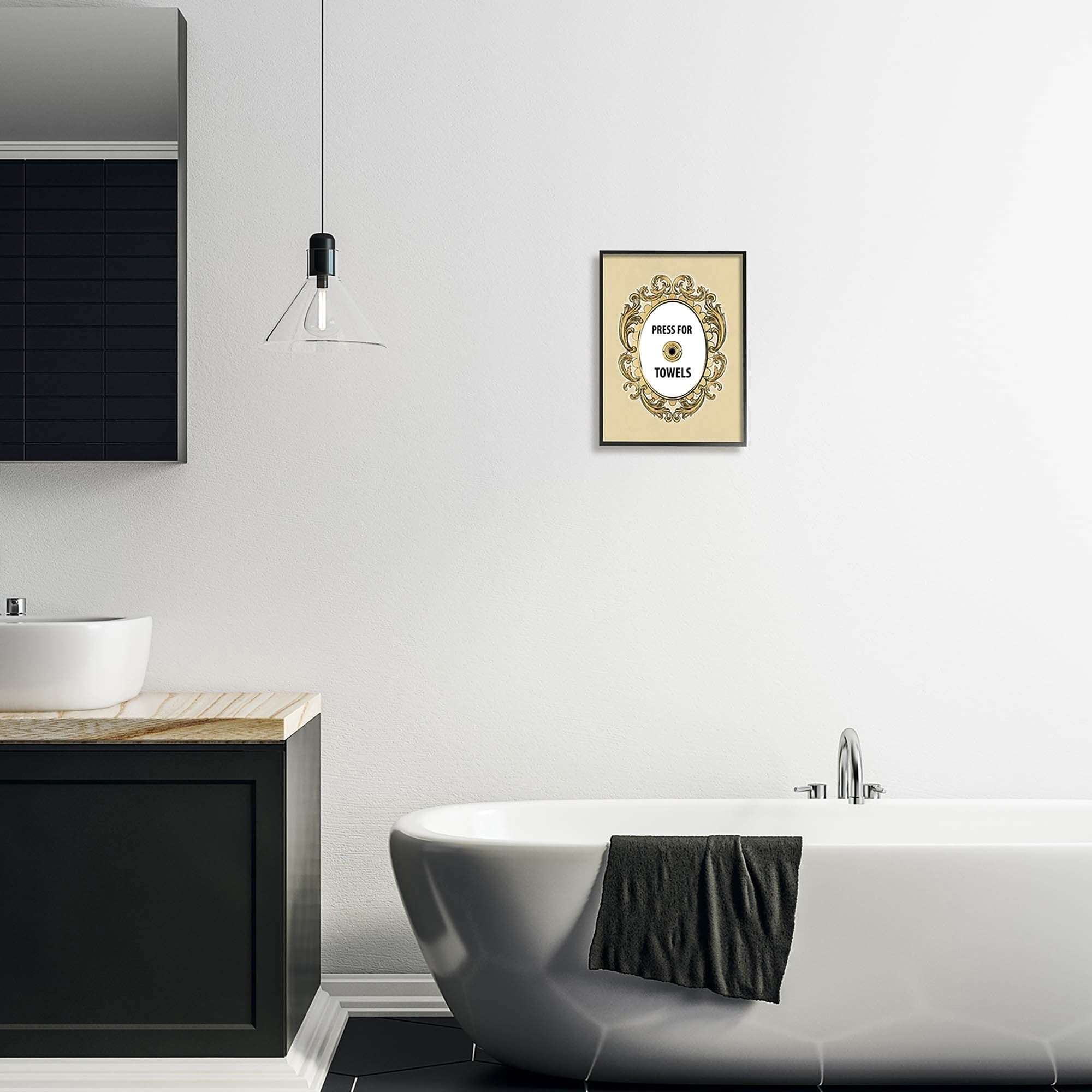 Stupell Industries Press For Towels Ornate Bell Typography Painting Gray Framed Art Print Wall Art