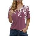 thumbnail image 1 of Blusas de Manga Corta para las Mujeres Impresas Cuello Redondo Casual Top, Blusa de Algodón de Imitación para el Hogar Y Diario, 1 of 5