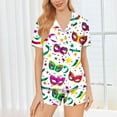 thumbnail image 3 of Jamicy Women Sleepwear Soft Carnival Print Short Sleeve Button Lounge Sets Sleepwear Casual Espresso Martini Home Wear, 3 of 8