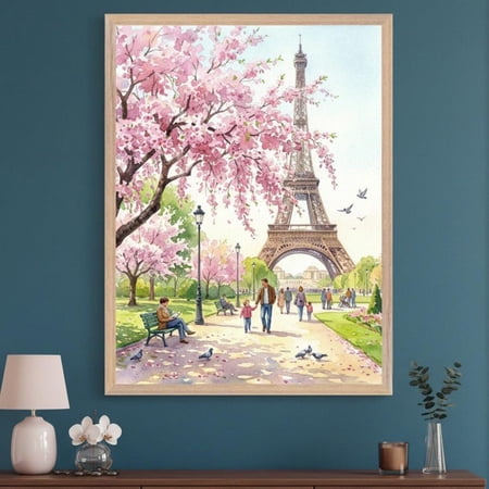 Paris Landmark Pink Cherry Blossoms Wall Art French City Decor Springtime Parisian Park Travel Print Unframed Paper Print
