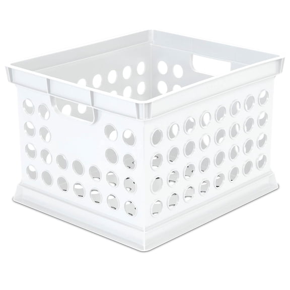 Sterilite Stackable Plastic Storage Crate Organizer Box for Office, White