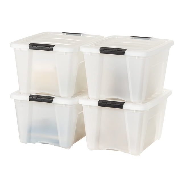 IRIS USA 30 L Plastic Storage Box with Lid and Latches - 4 Pack - BPA-Free, Discreet Organizing Solution, Durable Nestable Stackable Containers, Secu