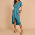 thumbnail image 6 of Viikei Casual Summer Sundress Women Flowy,Women's Wrap V-Neck Short-Sleeve Maxi Dress with High Slit Multiple Colors Light Blue XXL, 6 of 7
