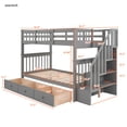 thumbnail image 2 of Harper & Bright Designs Twin Over Twin Stairway Bunk Bed with Storage Shelves, Wooden Twin Size Bunk Bedframe with Three Drawers for Bedroom Dorm, Gray, 2 of 18