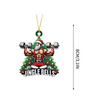 Leodye 1 Pcs Gym Christmas Ornaments Weightlifter Workout Fitness Ornaments for Christmas Tree Santa Double-Sided Acrylic Dumbbell Workout Gifts for Gym Lovers