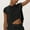 Black, variant on Olyvenn 2025 Open Back Tops for Women Criss Cross Cut Out Tee Backless Casual Short Sleeve Crew Neck T Shirt Black XL