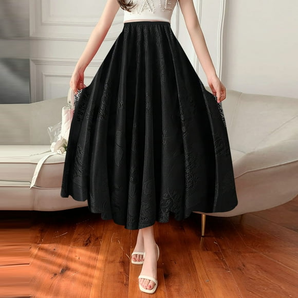 WILLBEST Neon Orange Dress Women’S Summer Elastic Waist Pleated A Line Flowy S Tiered Long Beach Skirt Dress
