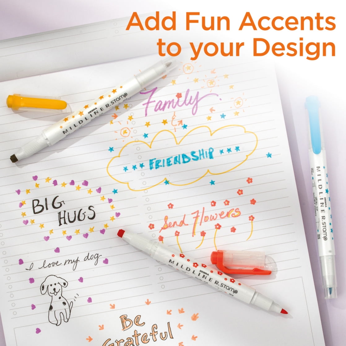 Mildliner Dual Tip Stamp Marker Assorted 5pk