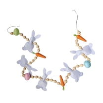 Easter Bunny and Carrot Garland with Wooden Beads Festive Spring Decoration for Home and Parties 6ft