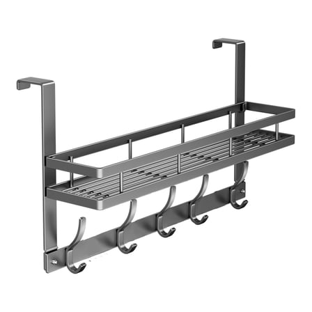 Over The Door Hooks Organizer, Coat Rack Over The Door Storage Hanger Towel Rack with Mesh Baskets and 10 Hooks, Back of Door Storage Organizer for Bathroom, Bedroom, Kitchen, Office