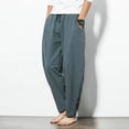 thumbnail image 2 of Pantalon de Lin Décontracté Décontracté Léger à Taille Élastique pour Hommes, 2 of 6