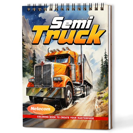 Semi Truck Coloring Book Spiral Bound For Adults A5 Wooden Cover 30 Stunning Coloring Pages of Heavy Duty Trucks for Stress Relief and Relaxation