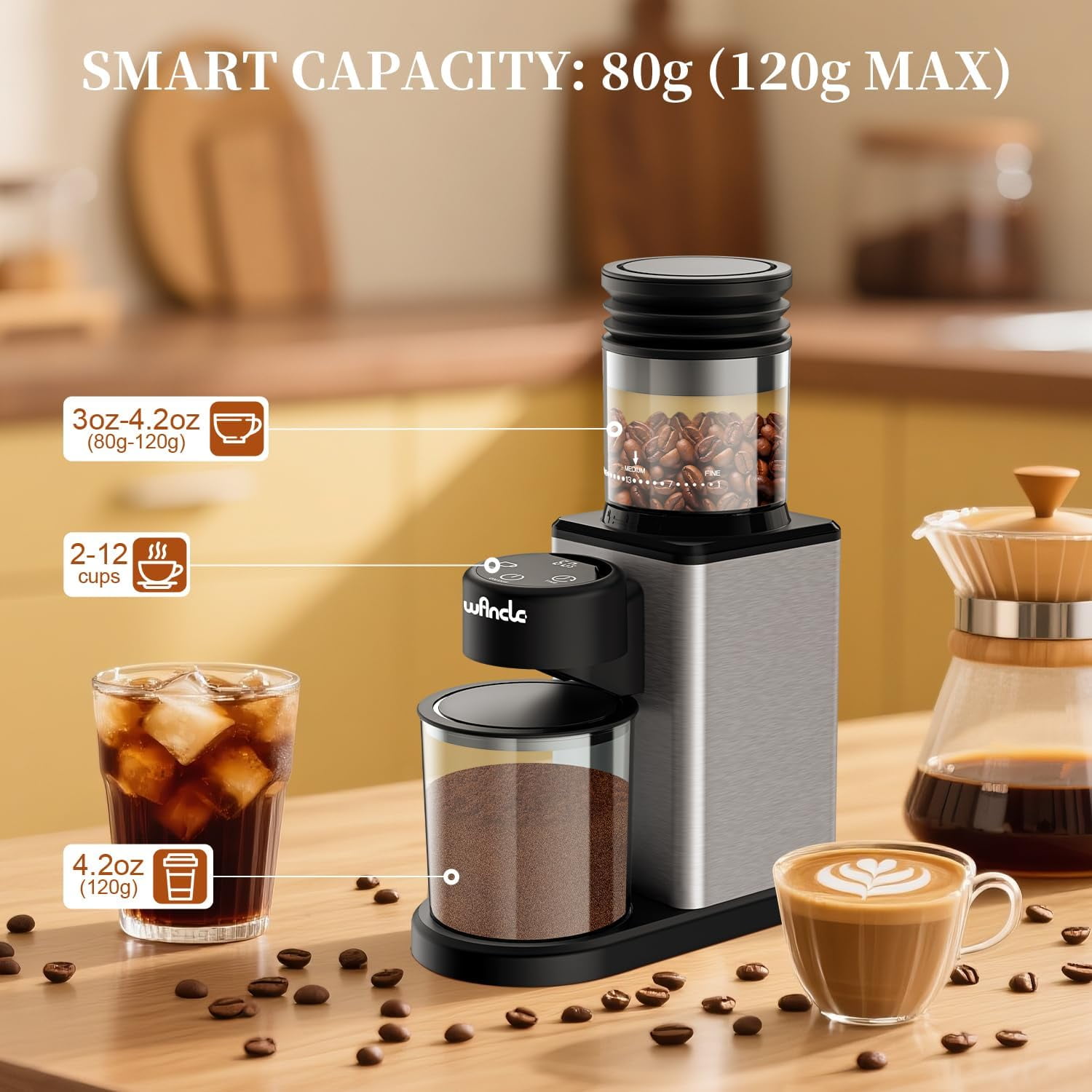 Conical Burr Electric Coffee Grinder with Touchscreen - 25 Settings, Precision Timer, Anti-Static Stainless Steel