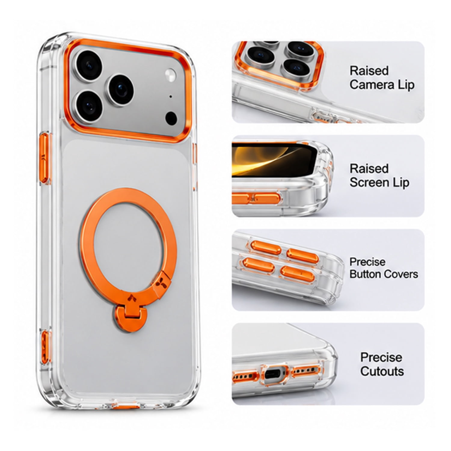 Clear Magnetic Kickstand Protective Case for iPhone 17 Pro Max - Orange
