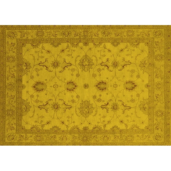 Ahgly Company Machine Washable Indoor Rectangle Oriental Yellow Traditional Area Rugs, 8' x 12'
