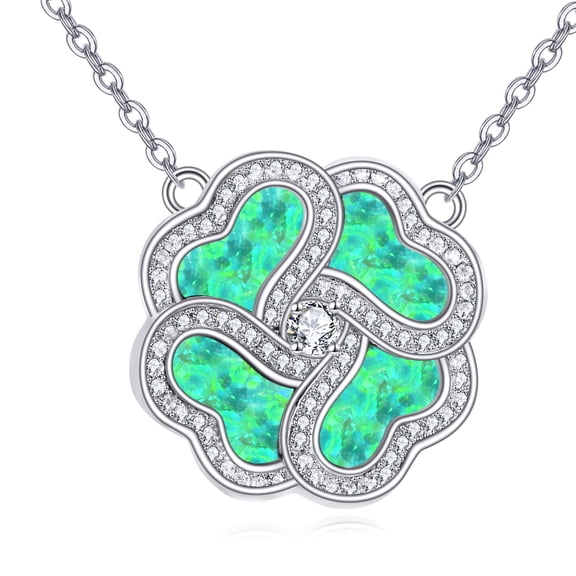 Lucky Four-Leaf Clover Necklace Sterling Silver Green Opal Pendant Clover Jewelry for Women Birthday Easter