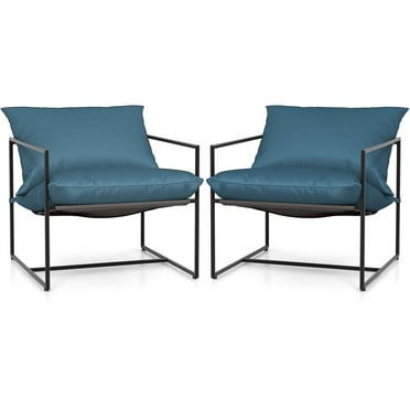 Costway 2PCS Sling Accent Chairs Metal Framed Armchairs with Removable Sponge Cushions
