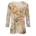 thumbnail image 4 of JULMCOMO Half Sleeve Blouses for Women Dressy Casua Summer Crew Neck T Shirts Work Floral Print Tops Plus Size Dressy Casual Tunics Shirts Beige 3XL, 4 of 5