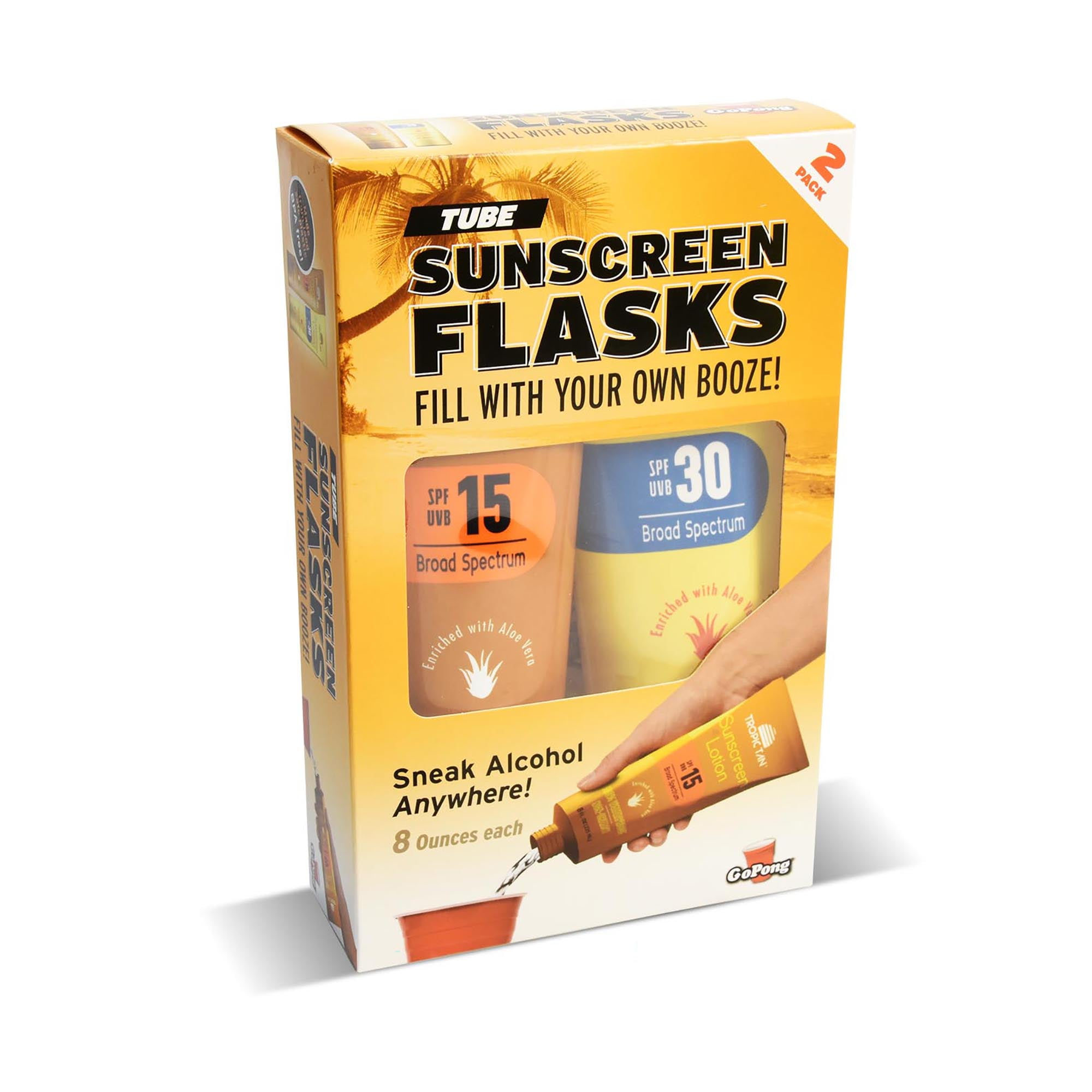 GoPong Hidden Sunscreen Alcohol Flask, 2-Pack, Tube Form Design