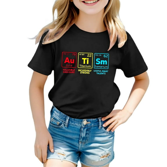 Hiijoy Toddler Girl T-Shirt Autism Theme Short Sleeve T Shirt Cotton Summer Tee, Sizes 3-9