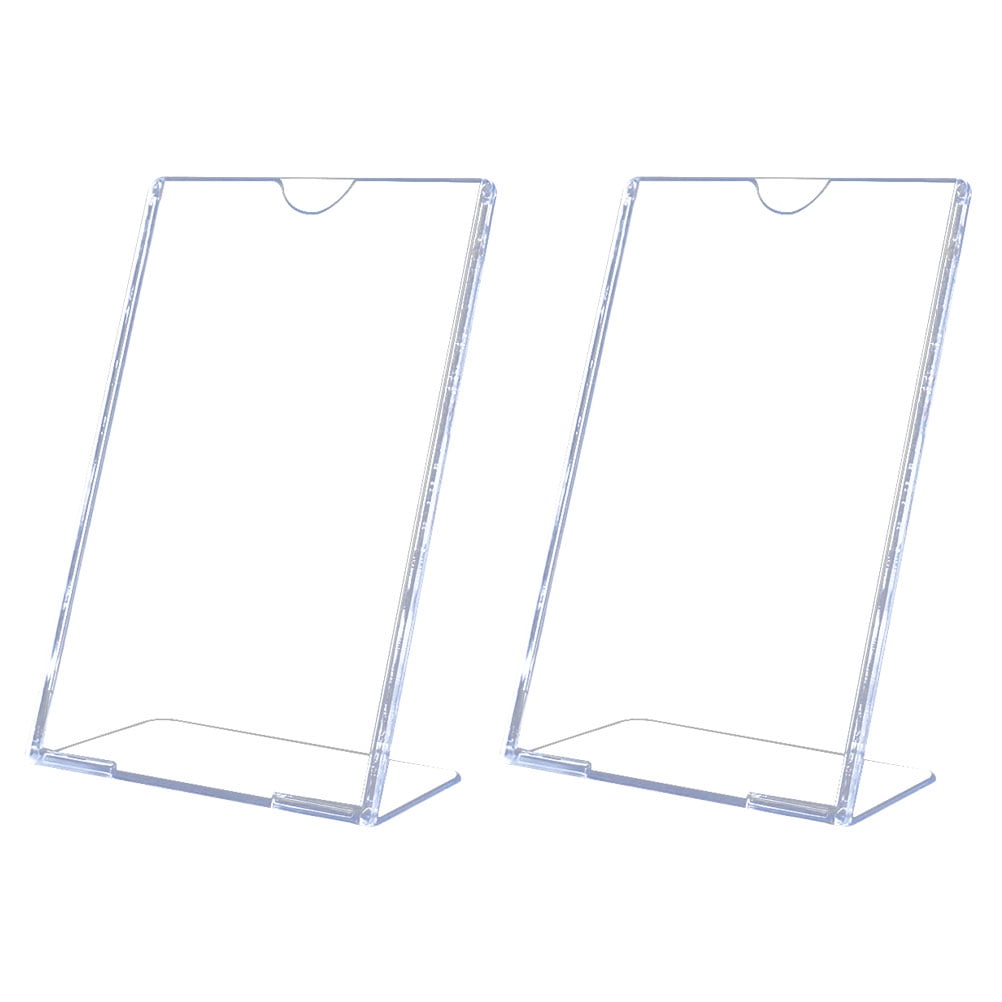 2Pcs Acrylic Display Stand L Shape Slanted Sign Holders Desktop Paper