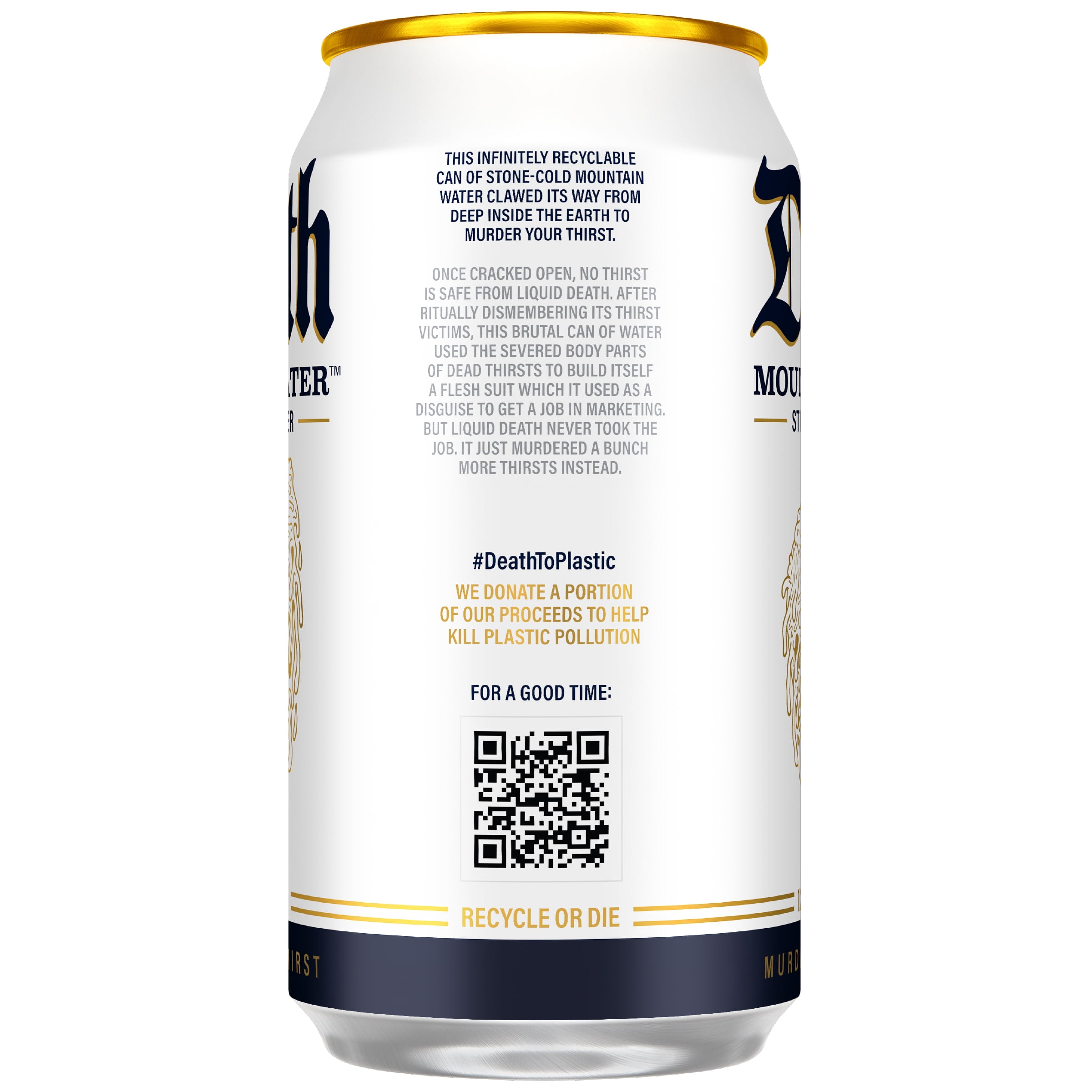 Liquid Death Still Mountain Water, Real Mountain Source, Ice-Cold Cans, Infinitely Recyclable, 12 Fl Oz (Pack of 12)