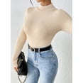 thumbnail image 4 of Beige Mock Neck Ribbed Knit Cropped Sweater, 4 of 5