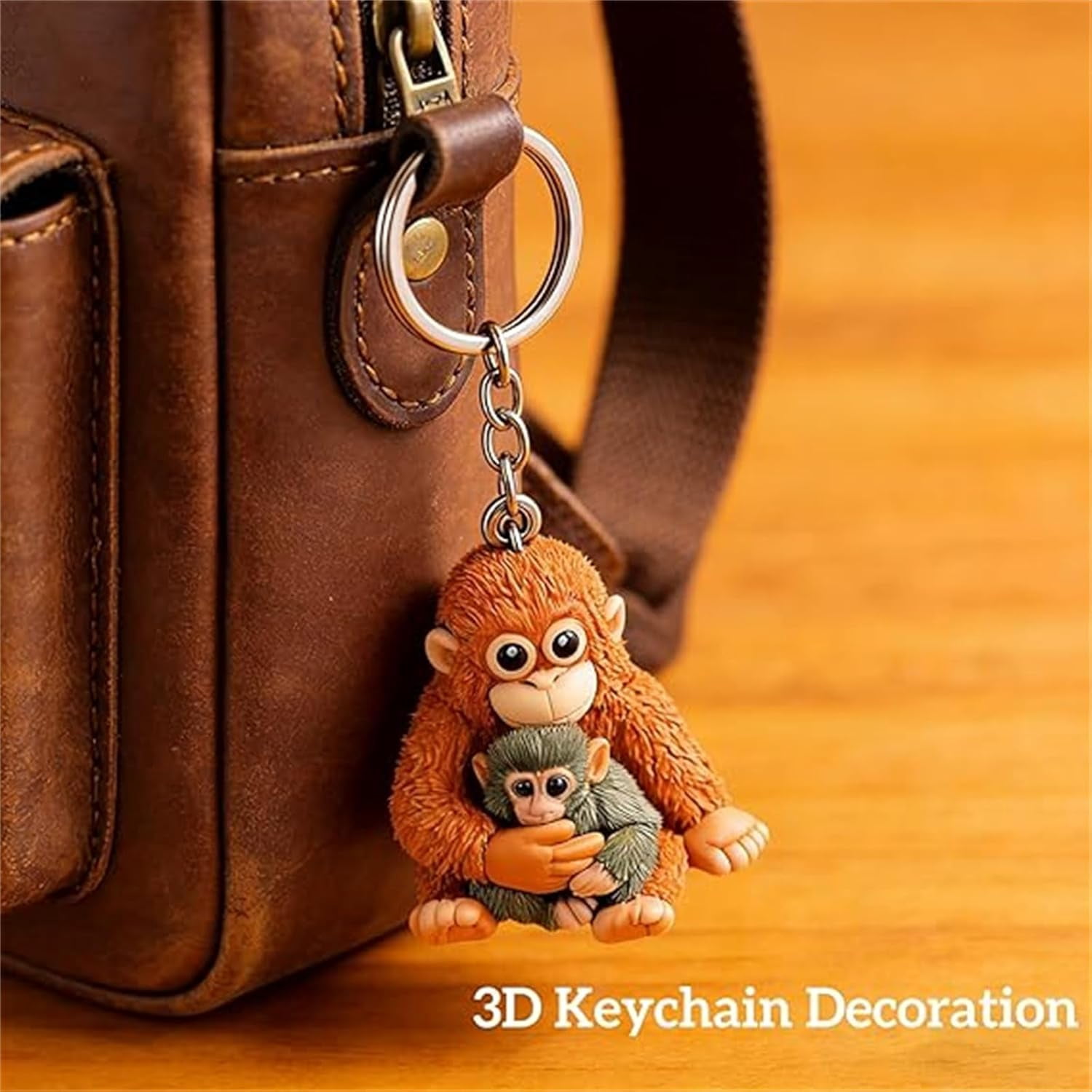 Esterze Punch Monkey Plush Keychains - Cute 3D Monkey Holding Plush Toy Keychain, Orangutan Stuffed Animal Key Ring Pendant for Backpack, Purse, Car Keys
