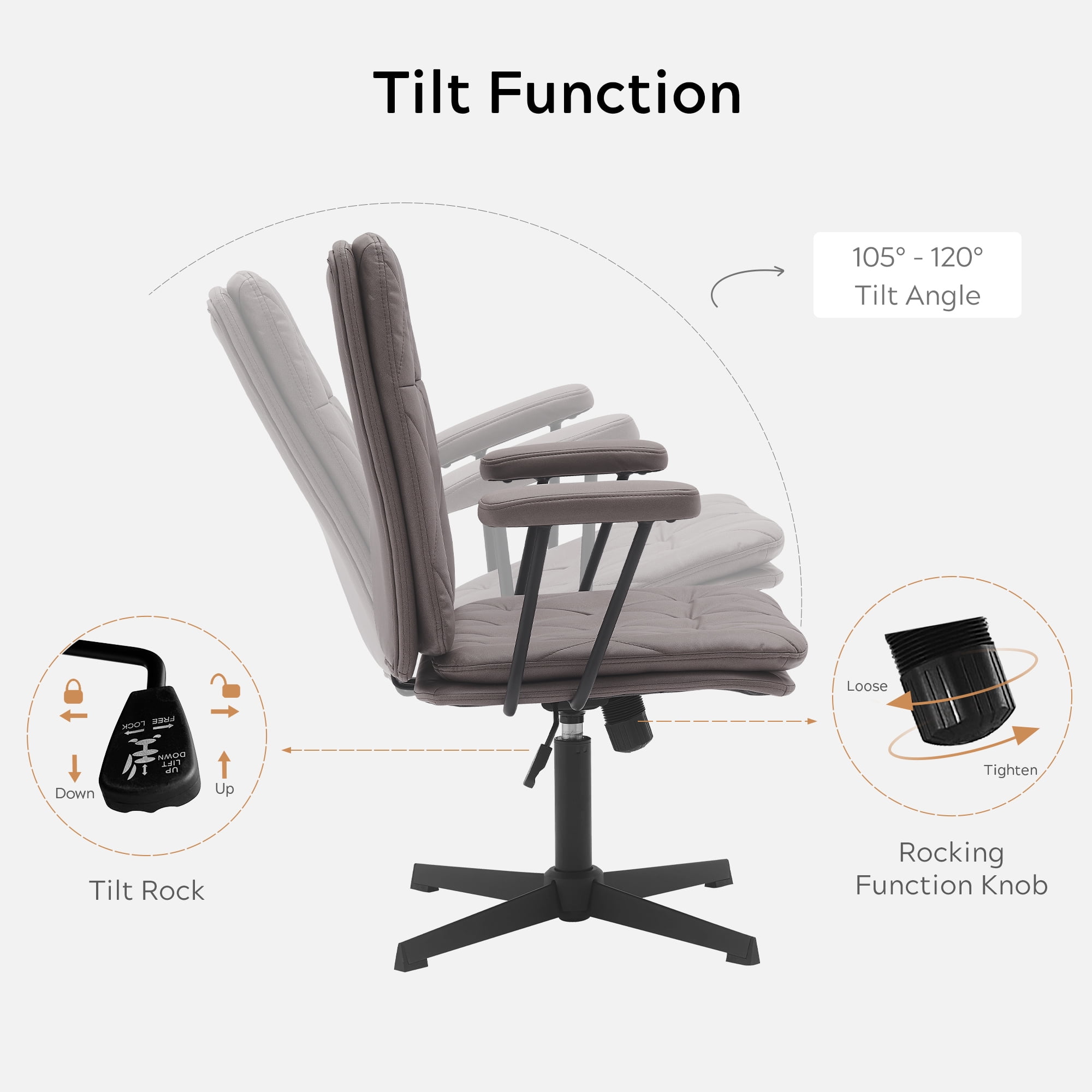 EYYTHUNG Swivel Home Desk Chair with Arms, Adjustable Working Computer Chair, No Wheels, Brown