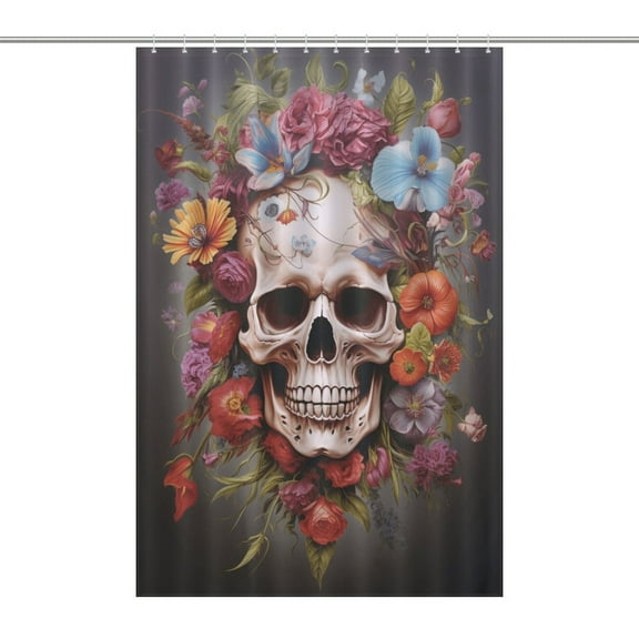 Colorful Flower Skull Shower Curtain Fabric Bathroom Decor with Hooks