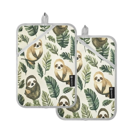 

Two Pieces Of Square Heat Insulation Pad Oven Mitts 7x9.8 Inch Oven Microwave Kitchen Cooking Baking Cute Sloth Seamless