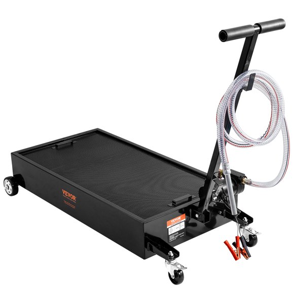 SKYSHALO Low Profile Oil Drain Pan, 20 Gallon Oil Drain Pan with Pump, Oil Change Pan with 180W Electric Pump, 8.2ft Hose & Folding Handle, Rolling Oil Drain Cart for Trucks, Buses, RVs