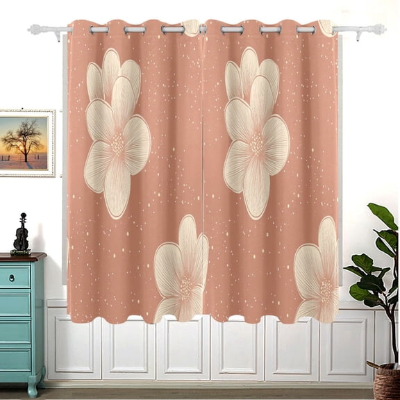 Beige Flowers Pattern Thermal Blackout Curtains 63x55 Inch 2 Panels Grommet Window Drapes for Bedroom Living Room